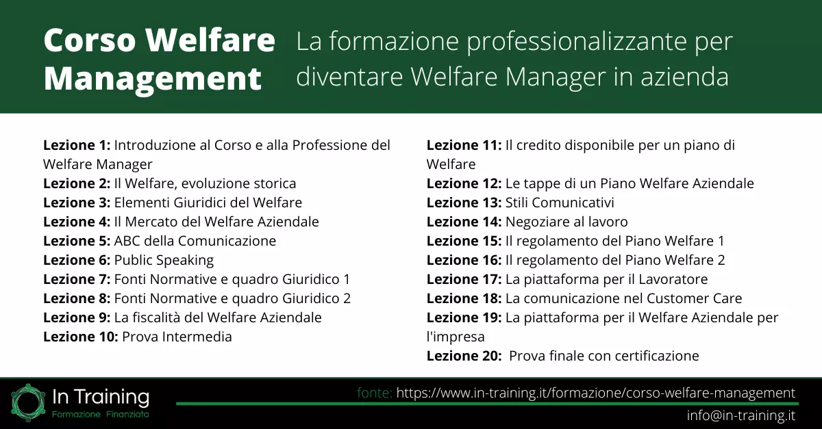 Corso Welfare Management o Welfare Manager: quali sono le lezioni - In Training